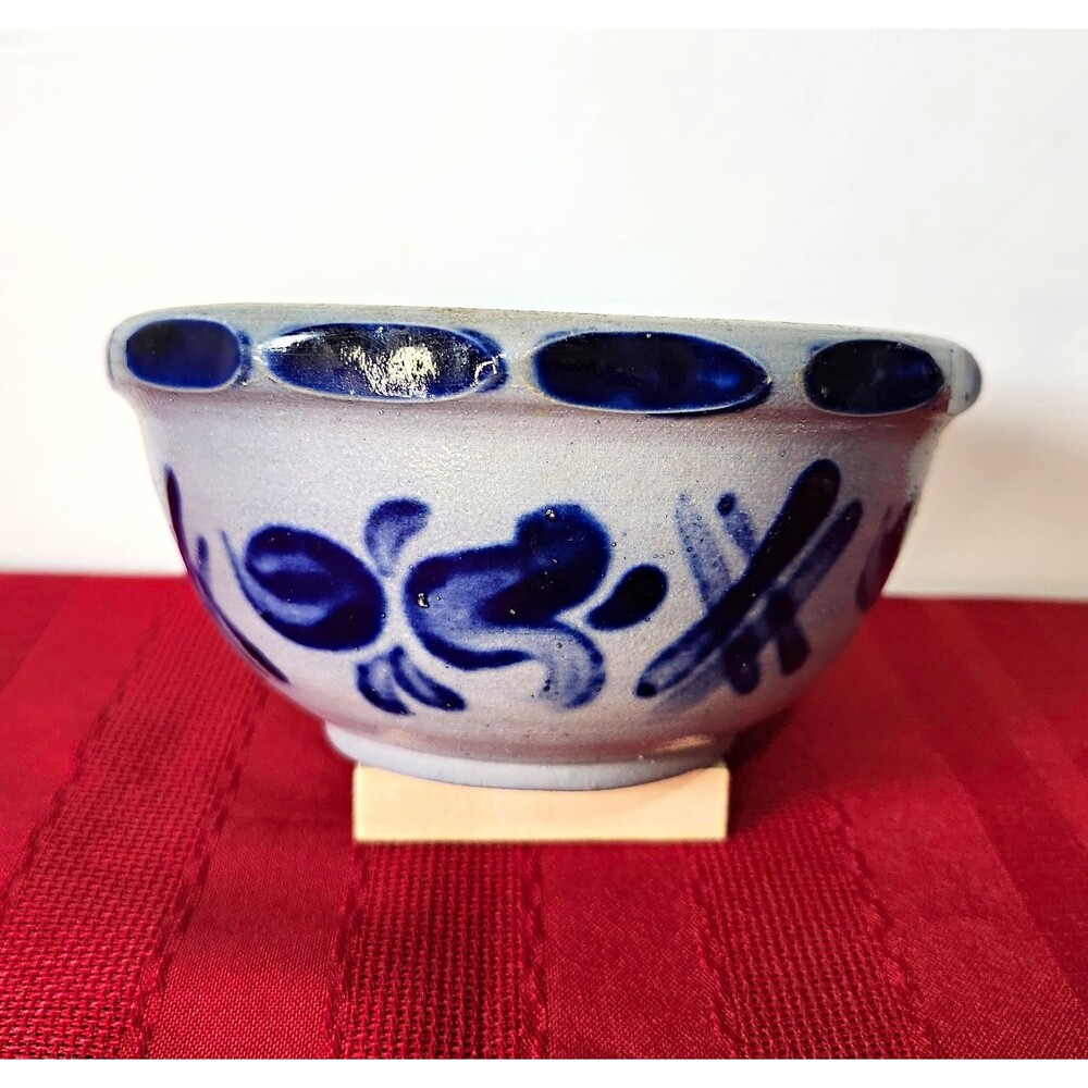 Vtg German Salt Glaze Stoneware Bowl Cobalt Blue Floral Westerwald Pottery 6"